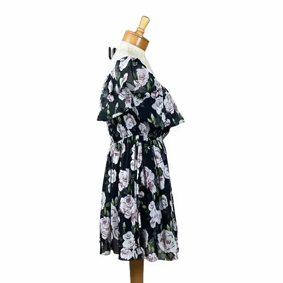 Lucy Paris Off the Shoulder Floral Dress Black L - Picture 4 of 10